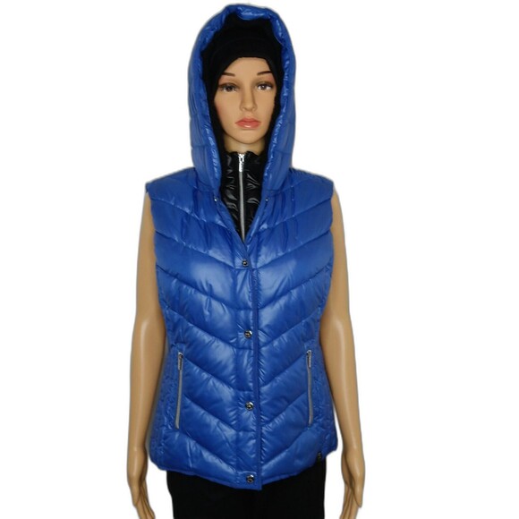 Marc New York Puffy Winter Ski Vest NEW Women's MEDIUM Lined Hood Blue - Picture 2 of 11